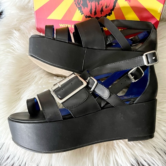 Jeffrey Campbell Laica Buckled Platform Sandals 9, Black Strappy Sandals, Punk - Picture 3 of 12